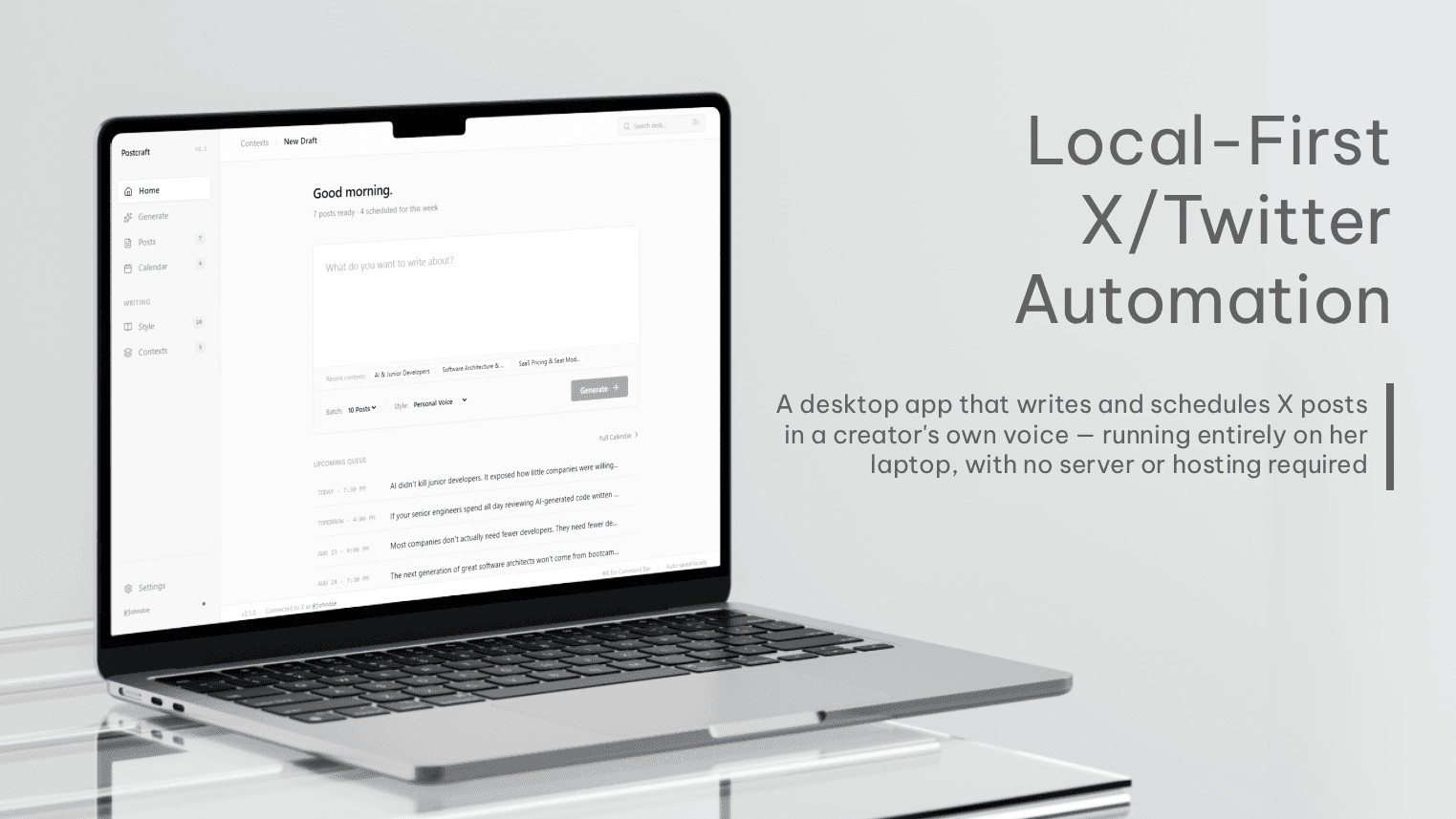 Turned a content creator's manual posting grind into a tool that runs entirely on her laptop
