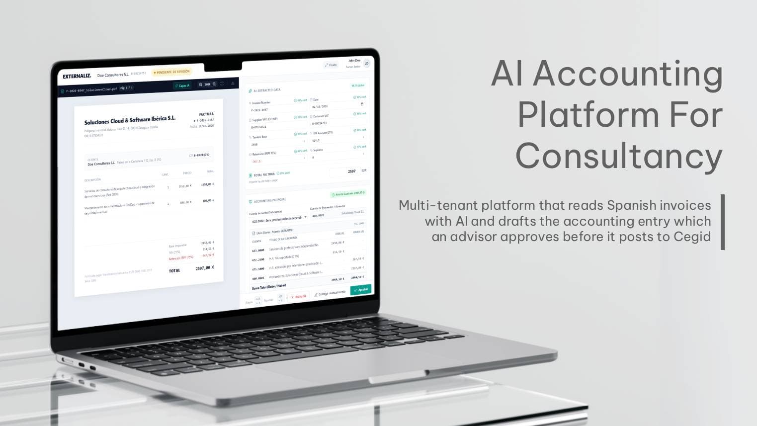Turned a Spanish accounting firm's manual invoice grind into an AI-reviewed, Cegid-synced platform